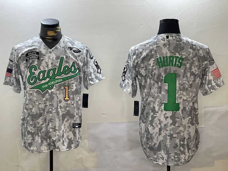 Men%27s Philadelphia Eagles #1 Jalen Hurts Arctic Camo 2024 Salute to Service Stitched Baseball Jerseys